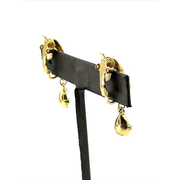 Vintage TRIFARI Earrings Rhinestone Dangle Clip Dangle Earrings 1.5" - Picture 5 of 9